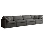 Meridian Furniture - Plush Velvet / Down Standard Comfort Modular Sofa, Gray, 4-Piece: 2 Armless Chair, 2 Corner Chair - No matter how big or little the size of your gang, they can all find their sweet spot when you choose pieces from the Plush collection to build your ideal seating group. Choose this individual Plush piece or pair multiple pieces together to get the custom look everyone will love. The soft grey velvet material is soft and welcoming to the touch, and the set's cushions are overstuffed with a down and feather blend to provide ample support for tired bodies.