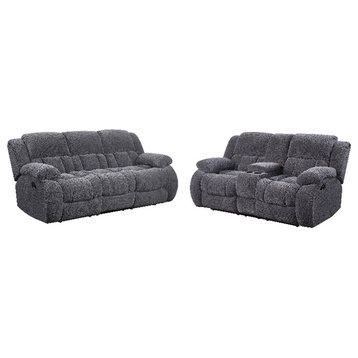 Coaster Weissman 2-Piece Fabric Tufted Reclining Sofa Set in Charcoal