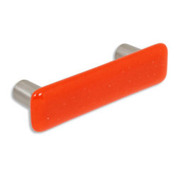 CKP - Art Glass Pull, Orange, Dull Brushed Nickel Base - Cabinet And Drawer Handle Pulls