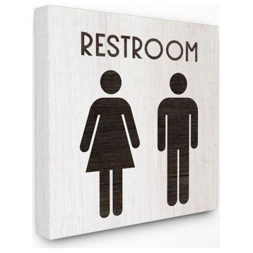 Stupell Industries Vintage Restroom Black And White Wood Texture Design, 24 x 24