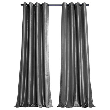 Graphite Grommet Blackout FauxSilk Taffeta Curtain Single Panel, 50"x120"