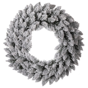 24"D Pre-Lit Snow Flocked Christmas Wreath With Warm White LED Light