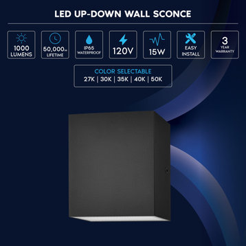 Luxrite Square LED Up and Down Wall Sconce 5 Color Option Black