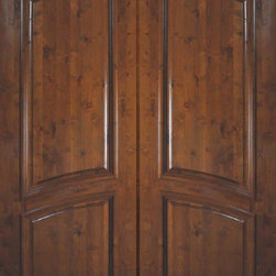 Slab Entry Double Door 96 Wood Knotty Alder 2 Panel Solid - Front Doors