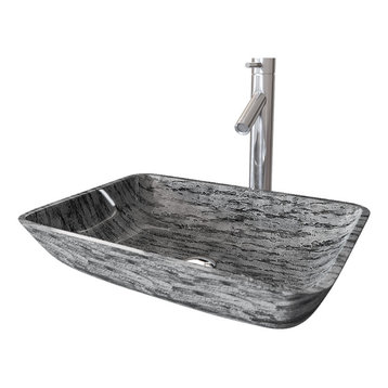 VIGO Rectangular Titanium Glass Vessel Bathroom Sink Set With Dior Vessel Faucet