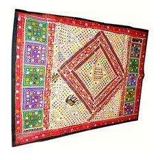 Mogul Interior - Sari Tapestry Mirror Embroidered Wall Hanging - Tapestries