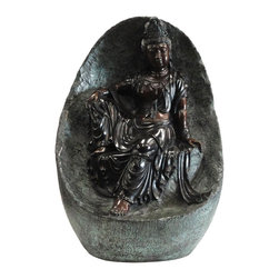 Chinese Handmade Bronze Kwan Yin on Rock Statue - Artwork