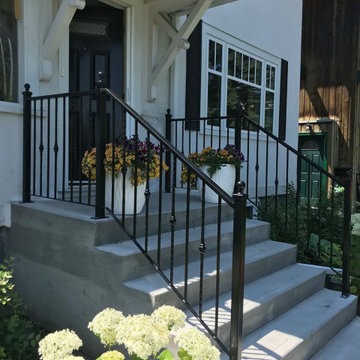 Step railing for front step of residence