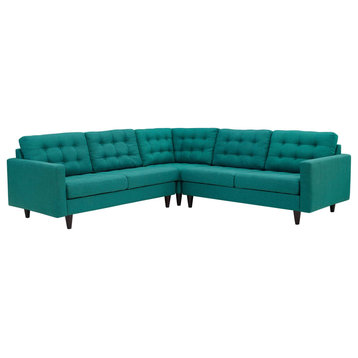 Empress 3-Piece Upholstered Fabric Sectional Sofa Set, Teal
