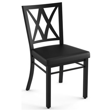 Amisco Washington Dining Chair, Charcoal Black Faux Leather, Black Metal