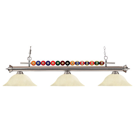 Shark 3 Light Billiard, Brushed Nickel With Golden Mottle Glass