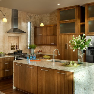 75 Beautiful Dark Wood Floor Kitchen With Recycled Glass