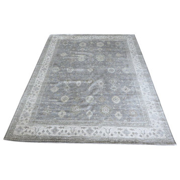 11'8x15'1 Handmade Gray Soft Blue Bamboo Silk Oushak Oriental Rug