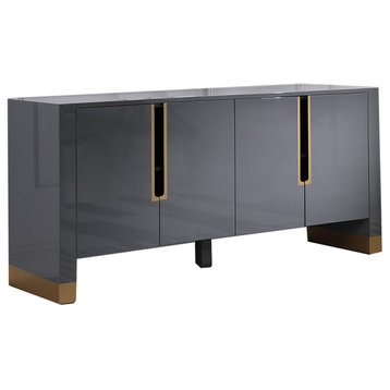 Best Master Furniture Akantha 68" Wood Sideboard with Gold Accents in Gray