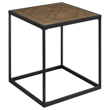 20" Square Wood Side Table with Parquet Veneer Top - Brown