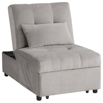 Versatile Sleeper Chair, Velvet Seat With Click Clack Mechanism, Brownish Gray