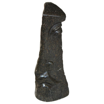 Modern Abstract Stone Face Objet Sculpture | Carved African Cubist Statue Tall