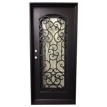 Custom 37"x81" Iron Door Square Top With Eyebrow Glass, Right Hand Inswing