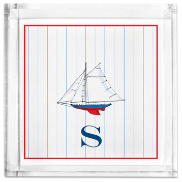 Petite Lucite Tray Sailboat Single Initial, Letter M