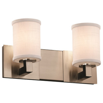 Textile Modular 2-Light Bath Bar, Cylinder With Flat Rim, White Fabric Shade
