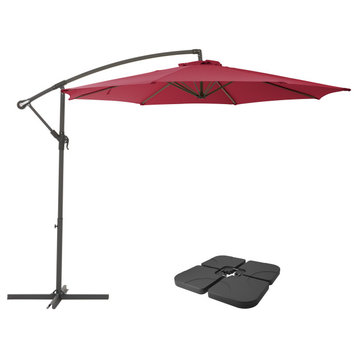 CorLiving 9.5ft Offset Wine Red Fabric Patio Umbrella and Base Weight