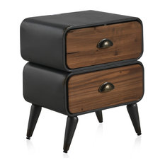 Wood and Metal Bedside Table With 2 Drawers