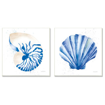 Serene Blue Seashell Clam Simple Design, 2pc, each 12 x 12