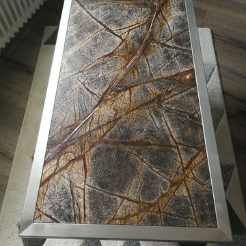 Table basse Inox brossé/Marbre "Rainforest"