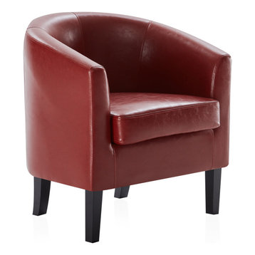 ASDI 34-1/4''H Comtemporary Modern Designed Lether ACCENT CHAIR In RED Finish