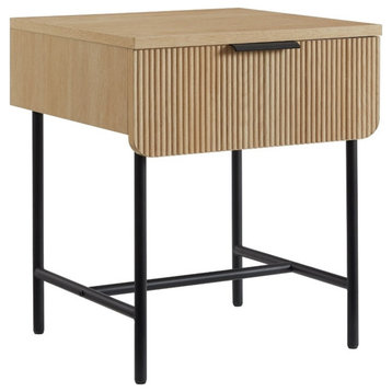 18.5" Reeded 1-Drawer Wood Side Table - Coastal Oak / Black