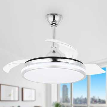 36W Reversible Ceiling Fan with Retractable Blades and Remote Control, Chrome