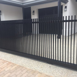Black Aluminium On Edge sliding gate and fence panels - Home Fencing & Gates