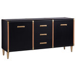 StyleCraft - Hector Three Drawer and Two Door Trunk Sideboard Matte Black, Gold Finish - This trunk inspired sideboard has elegant and industrial accents of faux leather straps and rectangular gold hardware. Each drawer has metal ball bearing glides for ease of use.