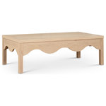 Meridian Furniture - Fiora Veneer Coffee Table - Revisit a timeless design that's been given a sleek modern update when you bring home this Fiora natural oak coffee table. Reminiscent of a traditional coffee table from days gone by, this handsome table features an interestingly scalloped apron around its perimeter for a look that screams contemporary refinement. The rich natural finish on this table adds to its chic appeal when positioned in front of a sectional, sofa, or couch.