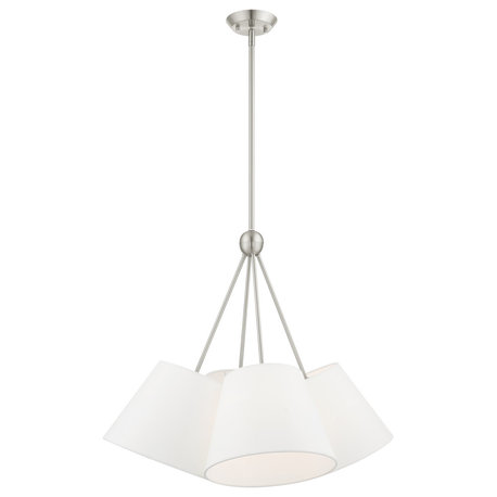 Livex Lighting Prato 4 Light Brushed Nickel Chandelier With Off-White Shades