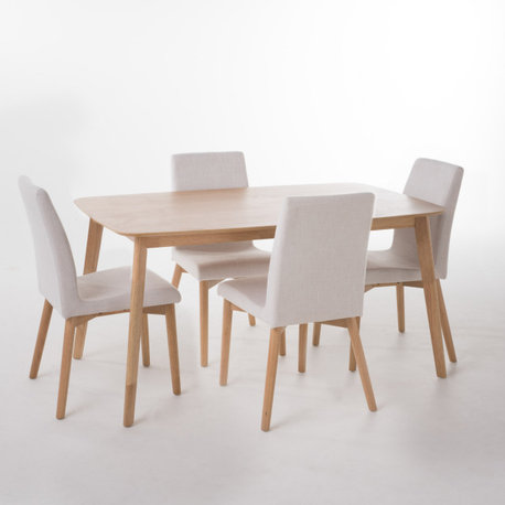 GDF Studio Katherine Mid-Century Modern 5 Piece Dining Set, Oak/Light Beige