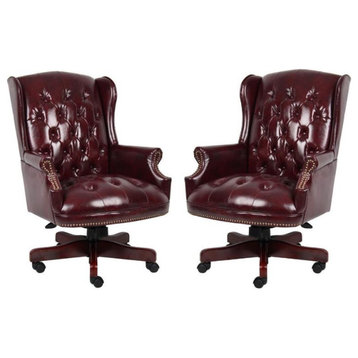 Home Square 2 Piece High Back Faux Leather Tufted Executive Chair Set in Oxblood