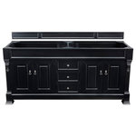 James Martin Vanities - Brookfield 72" Antique Black Double Vanity - The Brookfield 72", double sink, Antique Black vanity by James Martin Vanities features hand carved accenting filigrees and raised panel doors. Four doors, two on either side, open to shelves for storage below and three center drawers. The look is completed with Antique Brass finish door and drawer pulls. Matching decorative wood backsplash is included.