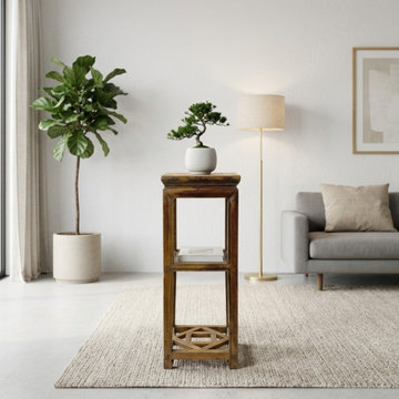 Vintage Patina Square Slim Wood Pedestal Display Stand Side Table GB619A
