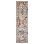 Nourison - Nourison Juniper 2'2" x 7'6" Blue/Multicolor Vintage Indoor Area Rug - This classic center medallion Juniper area rug reflects Persian design traditions in a fresh and modern look. Its soft blue and transitional multi-color tones are superbly versatile for decorating styles from traditional to contemporary, eclectic, or modern farmhouse. Designed for living in low-shed, low pile, easy-care fibers.