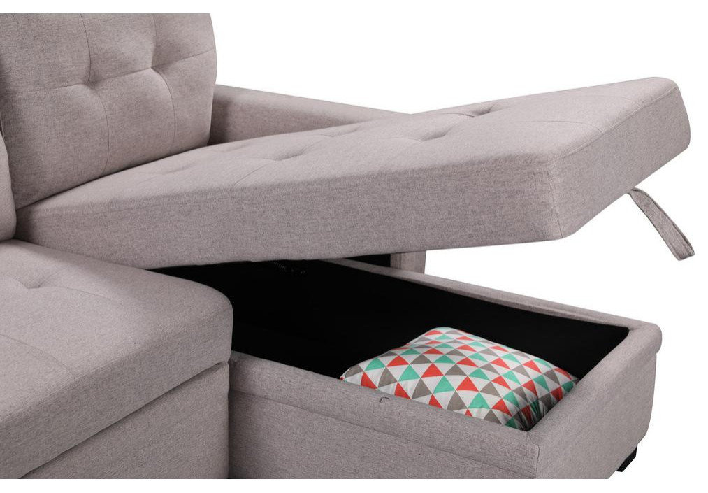 Nathan Light Gray Reversible Sleeper Sectional Sofa With Storage Chaise ...