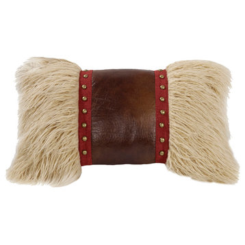 Mongolian Fur Pillow with Faux Leather and Stud