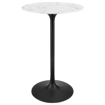 Lippa 28" Round Artificial Marble Bar Table, Black White