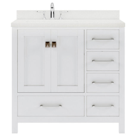 Caroline Avenue 24" Single Vanity, White With Quartz Top and Square Sink