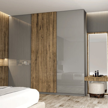 Wooden Gloss Sliding Wardrobes with Dressing unit Supplied by Inspired Elements