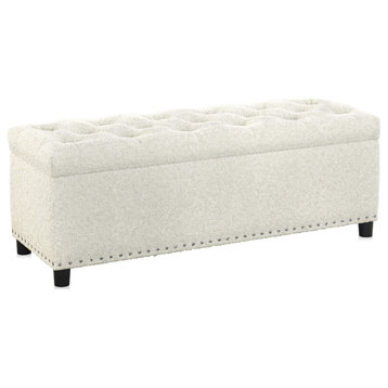 47" Rectangular Polyester Storage Ottoman Bench Footrest, White