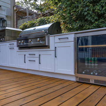 Modern Toronto Backyard | Custom Cabana, Pool, Outdoor Kitchen, Fire Pit & Deck