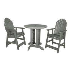 Highwood USA - Hamilton 3-Piece Round Counter-Height Dining Set, Coastal Teak - Outdoor Pub And Bistro Sets