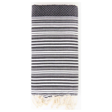 Fouta Towel Honeycomb Positive/Negative Thin Stripes, Off White Gray, Black/Whit