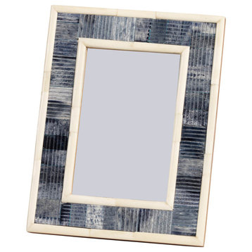 "Mendocino" 4" x 6" Carved Bone Picture Frame, Blue